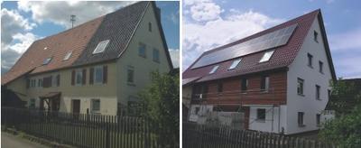 Bild vergrößern: Vorher-Nachher-Vergleich: Sanierung eines Wohngebäudes in Wildberg-Effringen bezuschusst durch ELR-Mittel.