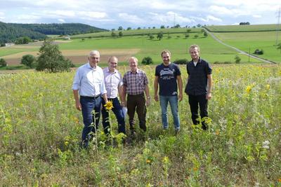 Bild vergr&ouml;&szlig;ern: Landrat Riegger stellte k&uuml;rzlich gemeinsam mit Mitarbeitern des Landratsamts & des Landschaftserhaltungsverbands Calw sowie Landwirten & Landschaftspflegeunternehmern mehrere Ma&szlig;nahmen zur Landschaftspflege & dem Erhalt der Artenvielfalt im Kreis Calw vor
